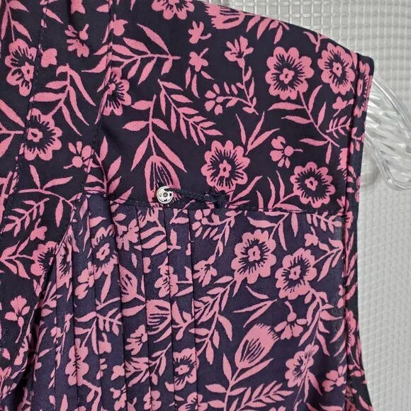 Nanette Lepore 12 Dress Floral Cottage Prairie Fit Flare Button Front Navy Pink - Picture 10 of 12